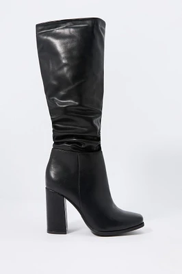 Faux Leather Slouchy Heeled Boot