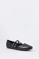 Faux Leather Buckled Flat