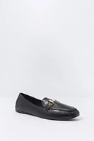 Faux Leather Metal Clasp Loafer