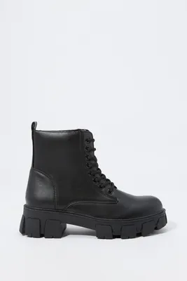 Black Faux Leather Lace Up Boot