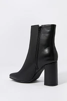 Faux Leather Square Toe Heeled Boot