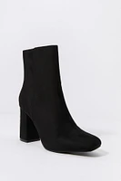 Faux Suede Square Toe Heeled Boot