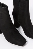 Faux Suede Square Toe Heeled Boot