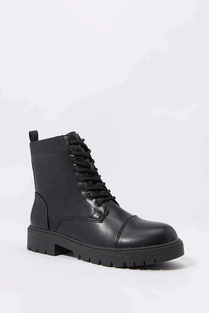 Faux Leather Lace Up Boot