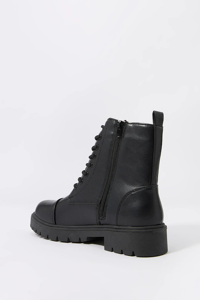 Faux Leather Lace Up Boot