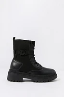 Lace Up Buckled Boot