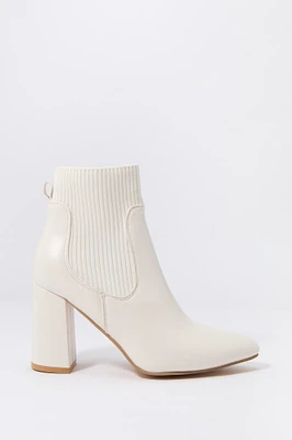 Faux Leather Ribbed Knit Heeled Boot