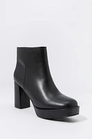 Faux Leather Platform Heeled Boot