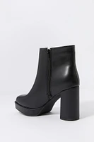 Faux Leather Platform Heeled Boot