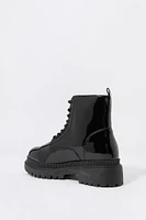 Faux- Patent Leather Lace Up Boot