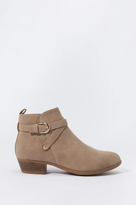 Faux Suede Buckled Chelsea Booties