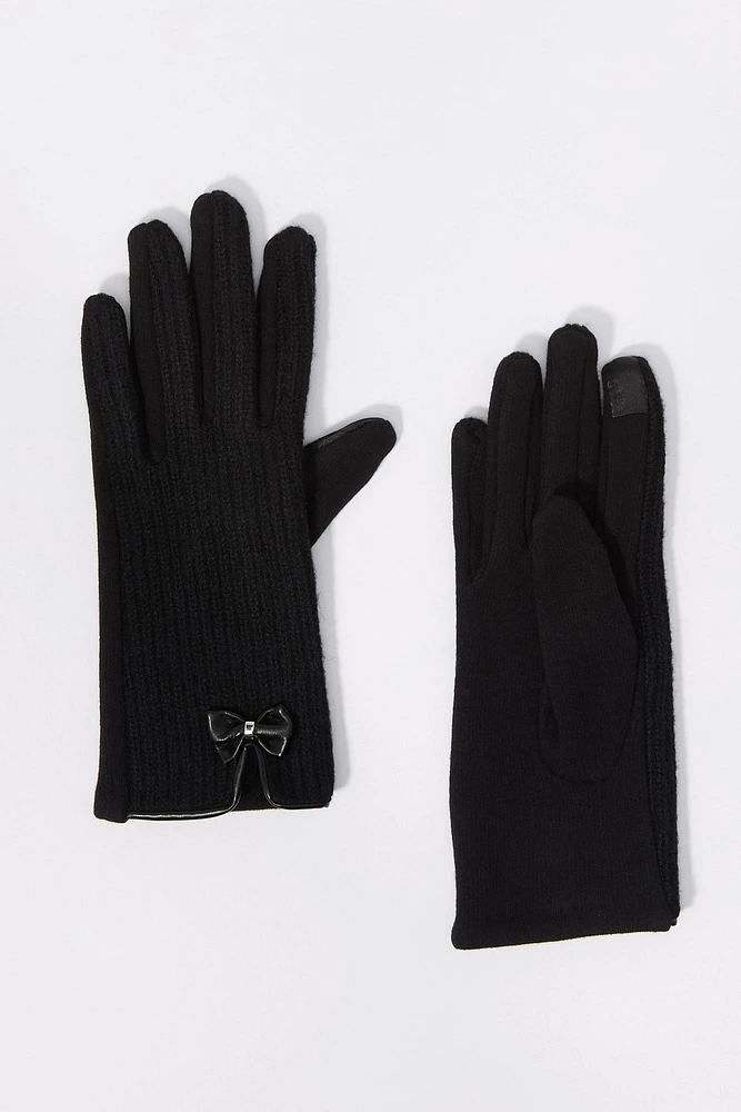 Gants longs à écran tactile en tricot côtelé avec boucle