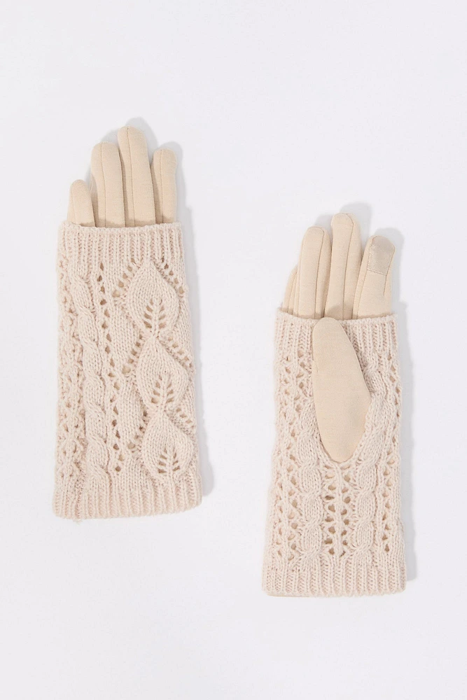 Gants à écran tactile avec superposition en tricot torsadé