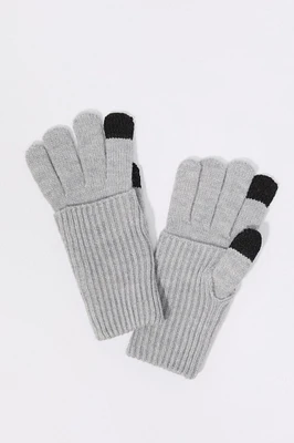 Gants à écran tactile avec superposition en tricot côtelé