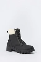 Faux Fur Collared Lace Up Lug Boot