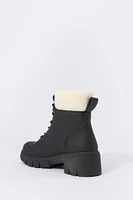 Faux Fur Collared Lace Up Lug Boot