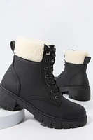 Faux Fur Collared Lace Up Lug Boot