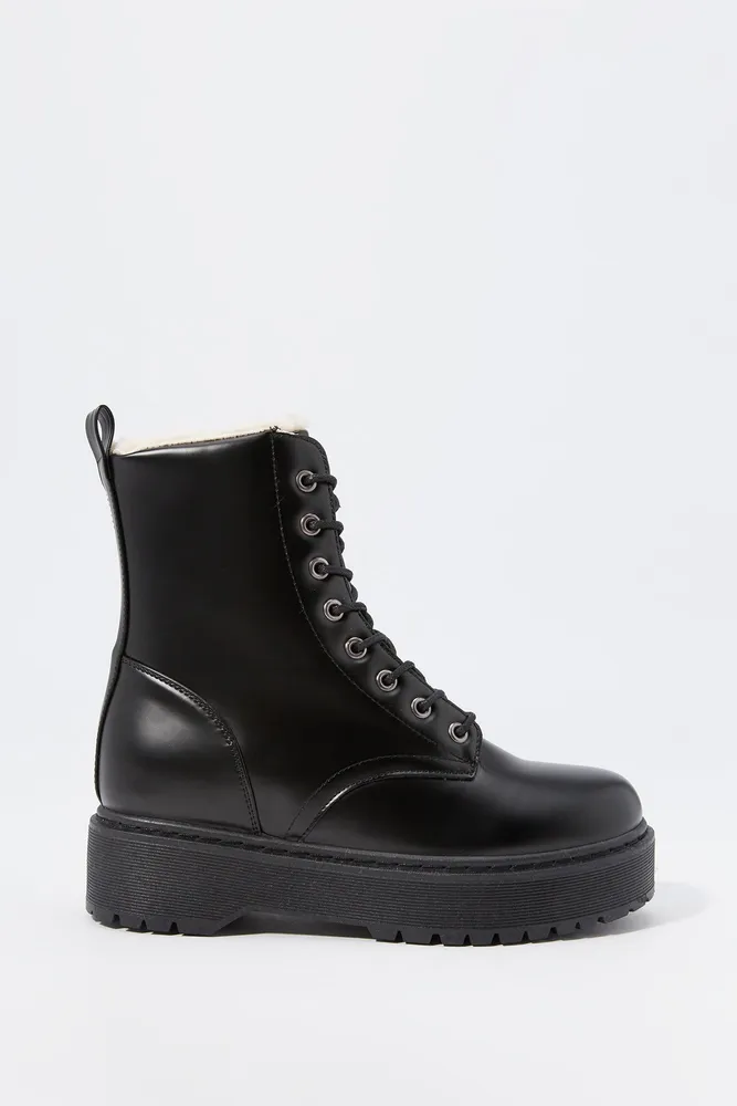 Stitches Faux-Leather Platform Lace-Up Boot