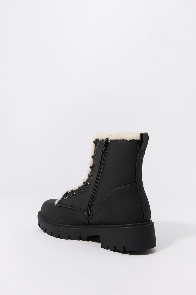 Faux Fur Lined Lace Up Boot