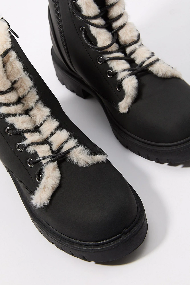 Faux Fur Lined Lace Up Boot