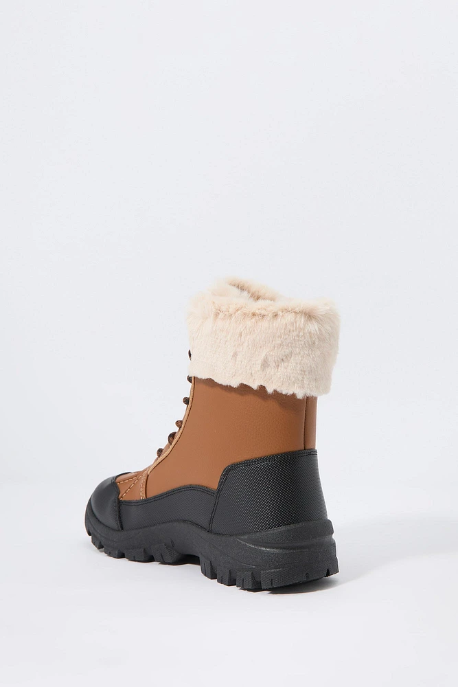 Faux Fur Collared Lace Up Boot