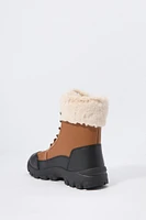 Faux Fur Collared Lace Up Boot