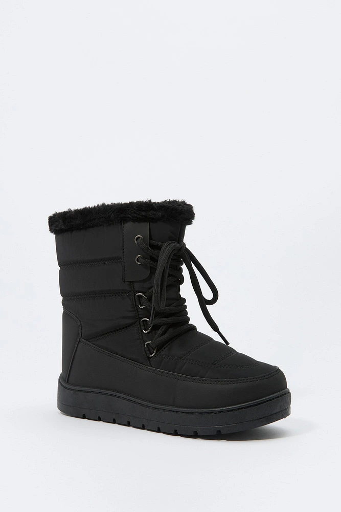 Faux Fur Collared Lace Up Winter Boot