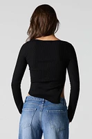 Asymmetrical Split Hem Ribbed Knit Sweater