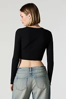 Ribbed Henley Long Sleeve Crop Top