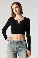 Ribbed Henley Long Sleeve Crop Top