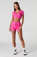 Short Sommer Ray Active cÃ´telÃ© sans couture Ã  taille coulissante