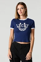 T-shirt Ã  lisÃ©rÃ© contrastant avec imprimÃ© Lucky