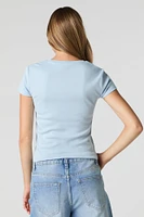 T-shirt côtelé avec motif brod