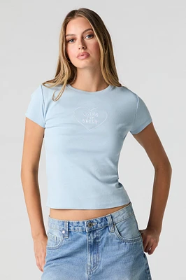 T-shirt côtelé avec motif brod
