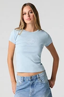 T-shirt côtelé avec motif brod