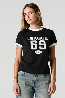 T-shirt sport Ã  lisÃ©rÃ© contrastant avec imprimÃ© League 69