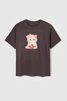 T-shirt de coupe garçonne à imprimé Fraise et chaton