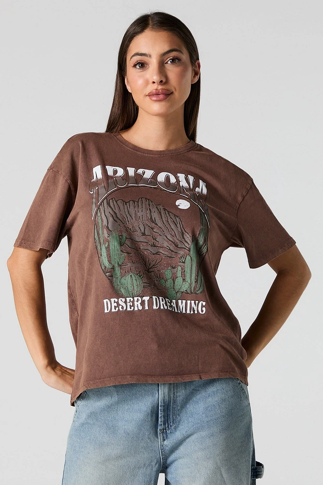 T-shirt de coupe garçonne délavé à imprimé Arizona