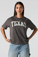 T-shirt de coupe garçonne délavé à imprimé Texas