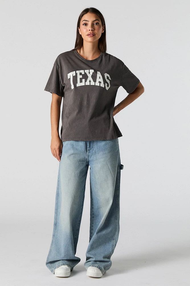 T-shirt de coupe garçonne délavé à imprimé Texas