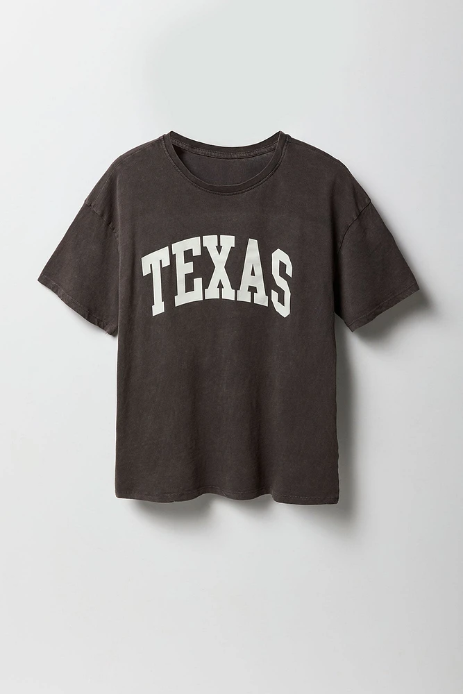 T-shirt de coupe garçonne délavé à imprimé Texas