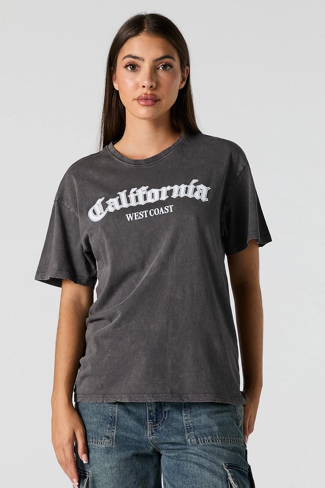 T-shirt de coupe garçonne délavé à imprimé California