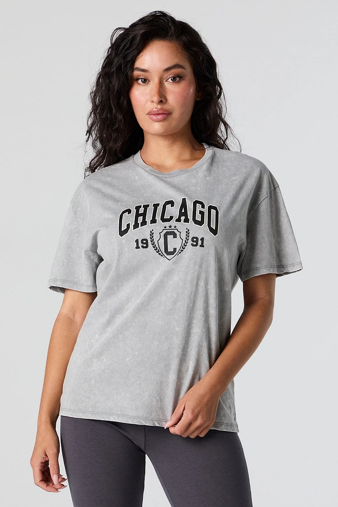 T-shirt coupe garçonne à imprimé délavé Chicago