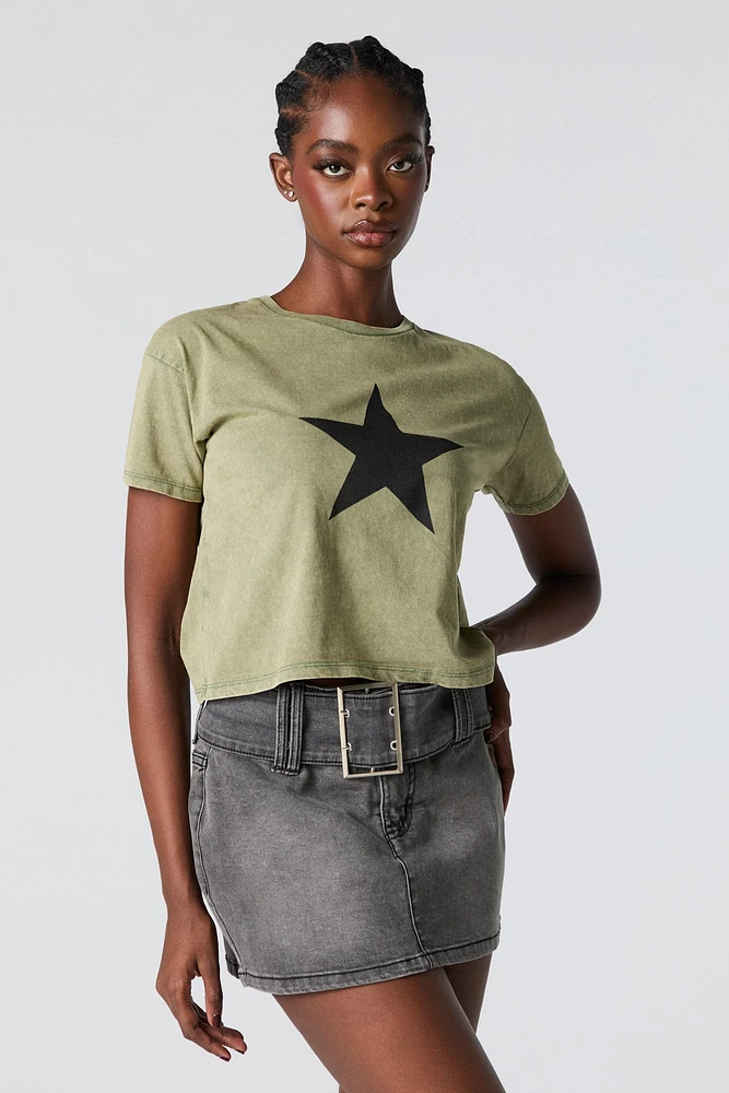 Star Graphic Washed Cropped T-Shirt