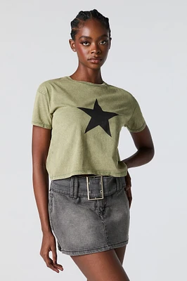 Star Graphic Washed Cropped T-Shirt