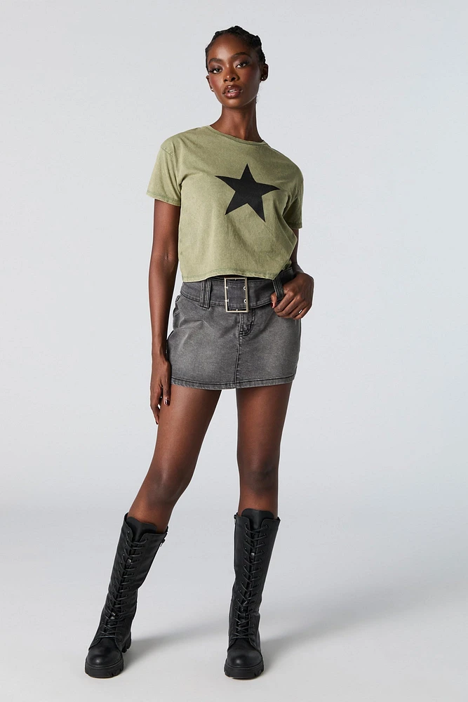 Star Graphic Washed Cropped T-Shirt