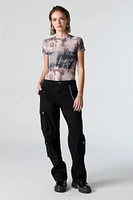 Abstract Print Mesh Short Sleeve Bodysuit