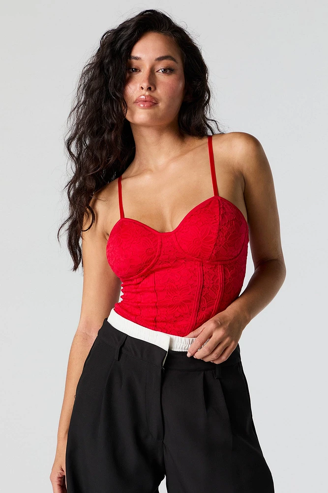 Maillot corset en dentelle fleurie