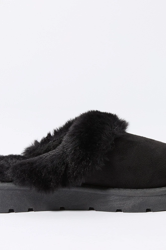 Faux Fur Collared Slipper Bootie