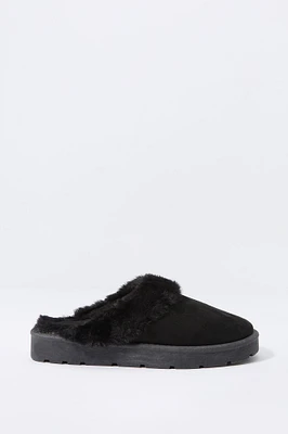 Faux Fur Collared Slipper Bootie